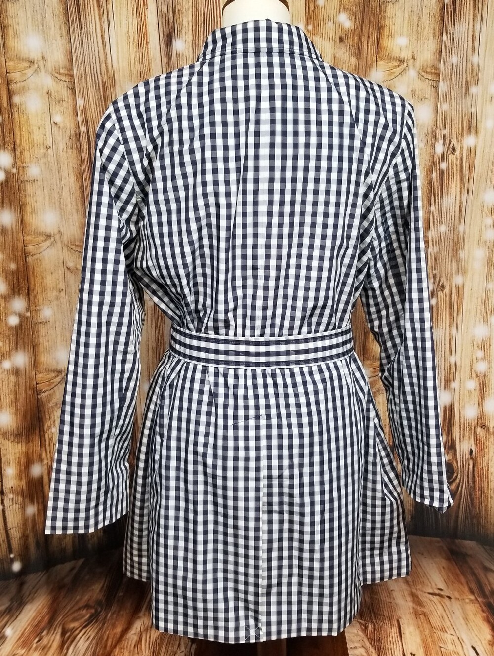Talbots Womens XL Petite Navy Gingham Check Button Belted Trench Raincoat Jacket - Picture 2 of 12